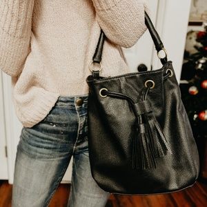 Black leather hobo bag